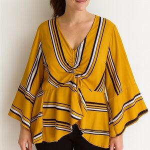 Ashley Stewart Flutter sleeve Cinched Flutter Split Front Top, Size 18/20